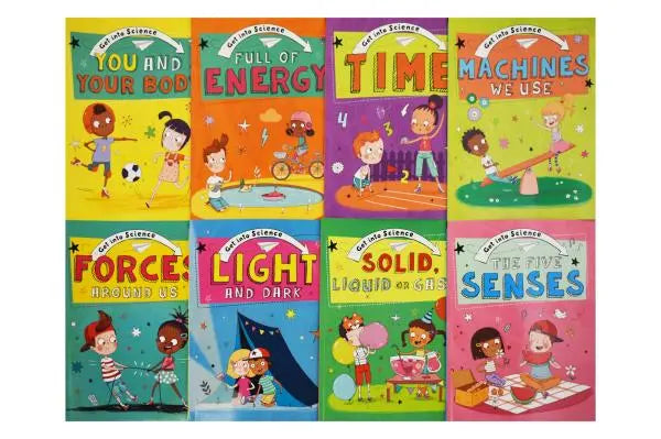 Get Into Science 8 Book Set (Time/Five Senses/Light And Dark/Full Of Energy/You And Your Body/Forces Around Us/Machines We Us/Solid, Liquid Or Gas?)